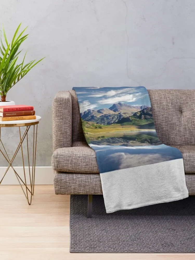 Dancing clouds above The Langdales and Blea Tarn Throw Blanket fluffy Furry Blankets