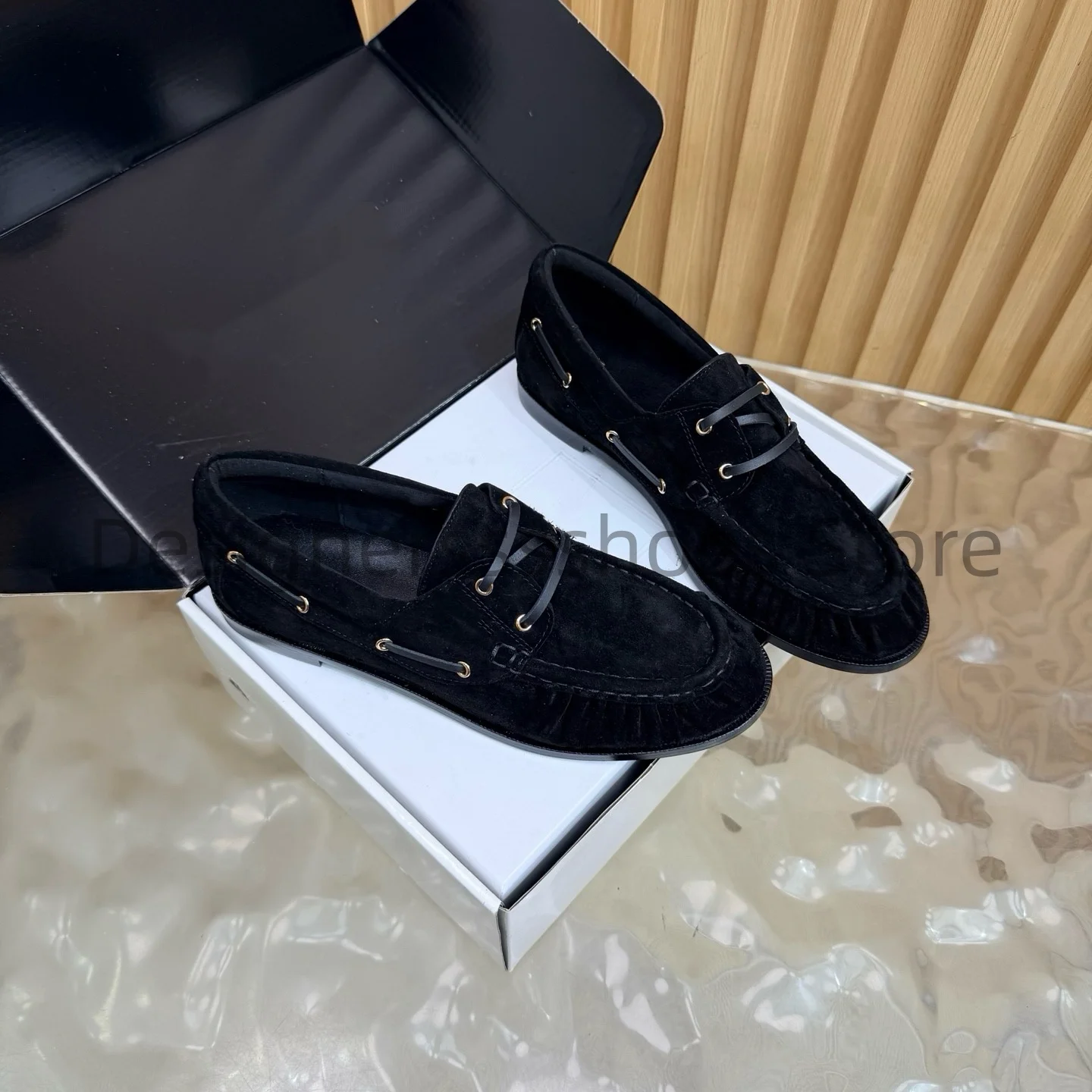 2026 Pleated Couple Loafers Almond Toe Stone Grain Cow Leather Sheepskin Lining Italian Leather Outsole Sizes 34-43