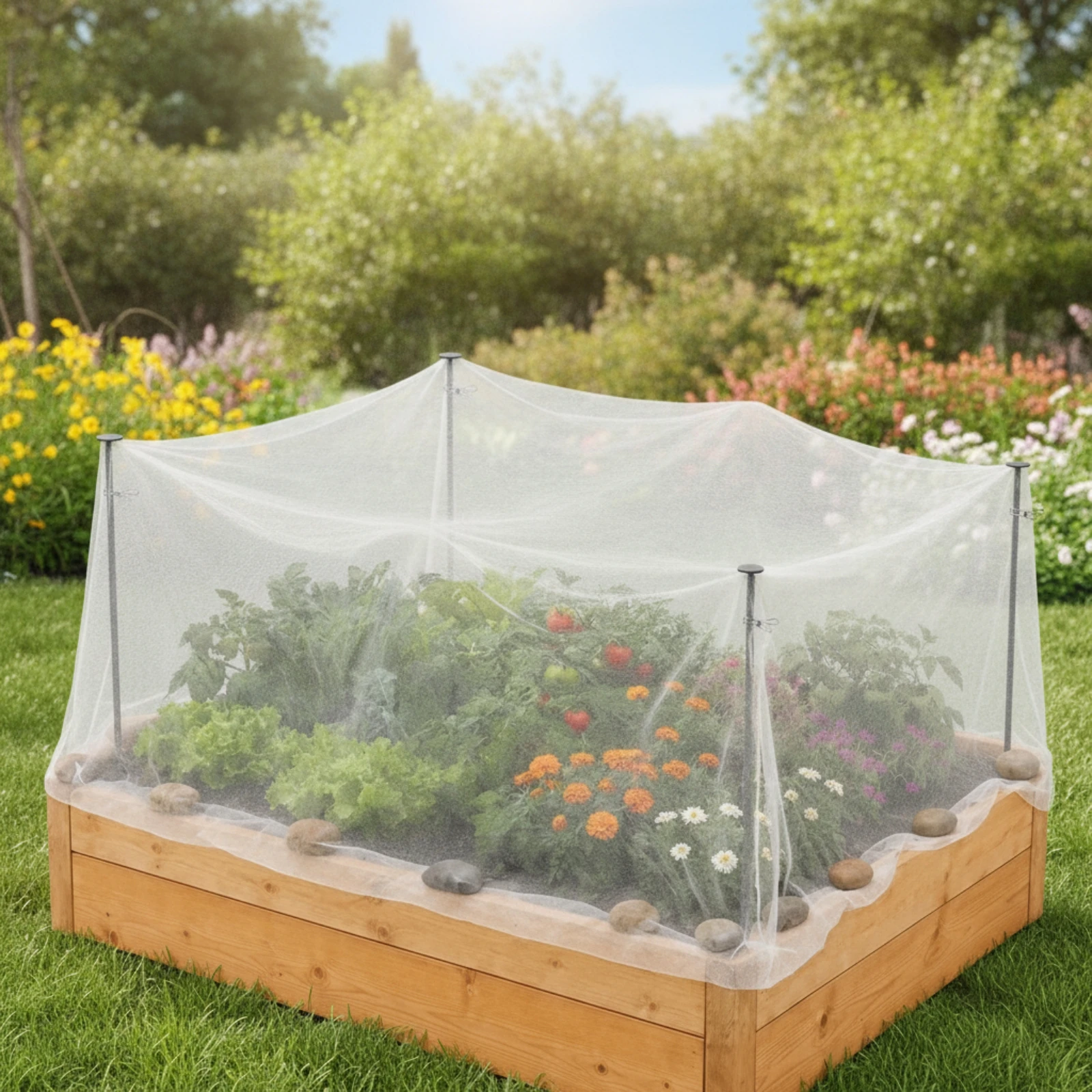 Plant Protection Kit with Metal Rods Translucent Nonwoven Plant Cover with Stakes Garden Bed Cover with Clips Breathable