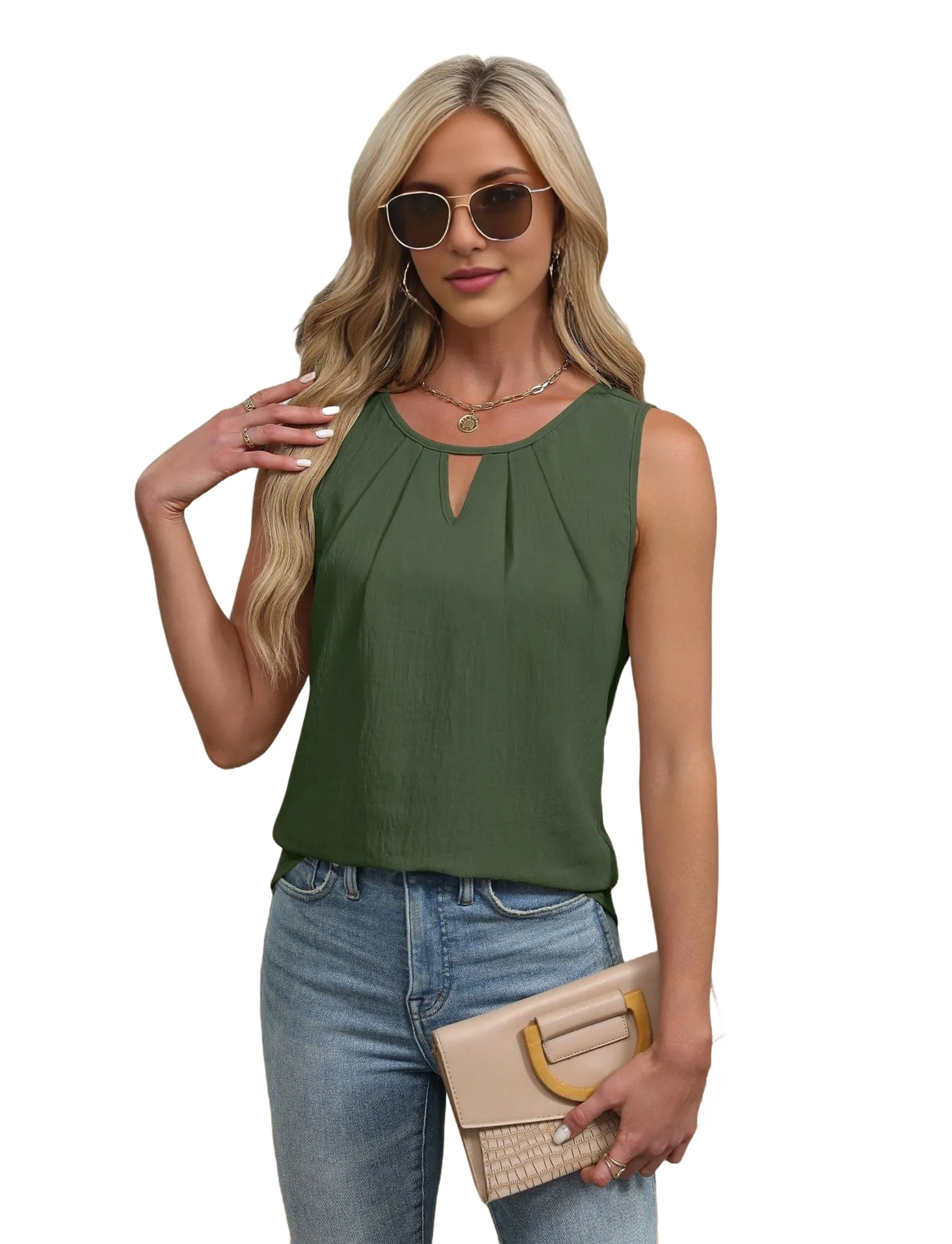 

Top-Rated Popular Womens Sleeveless Tank Top Army Green L