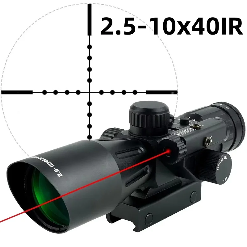 

2.5-10x40IR Rifle Tactical Shooting Scope Mil-dot with Red Laser Combo Hunting Optic Adjustable Scope for Gun Air Hunting Rifles