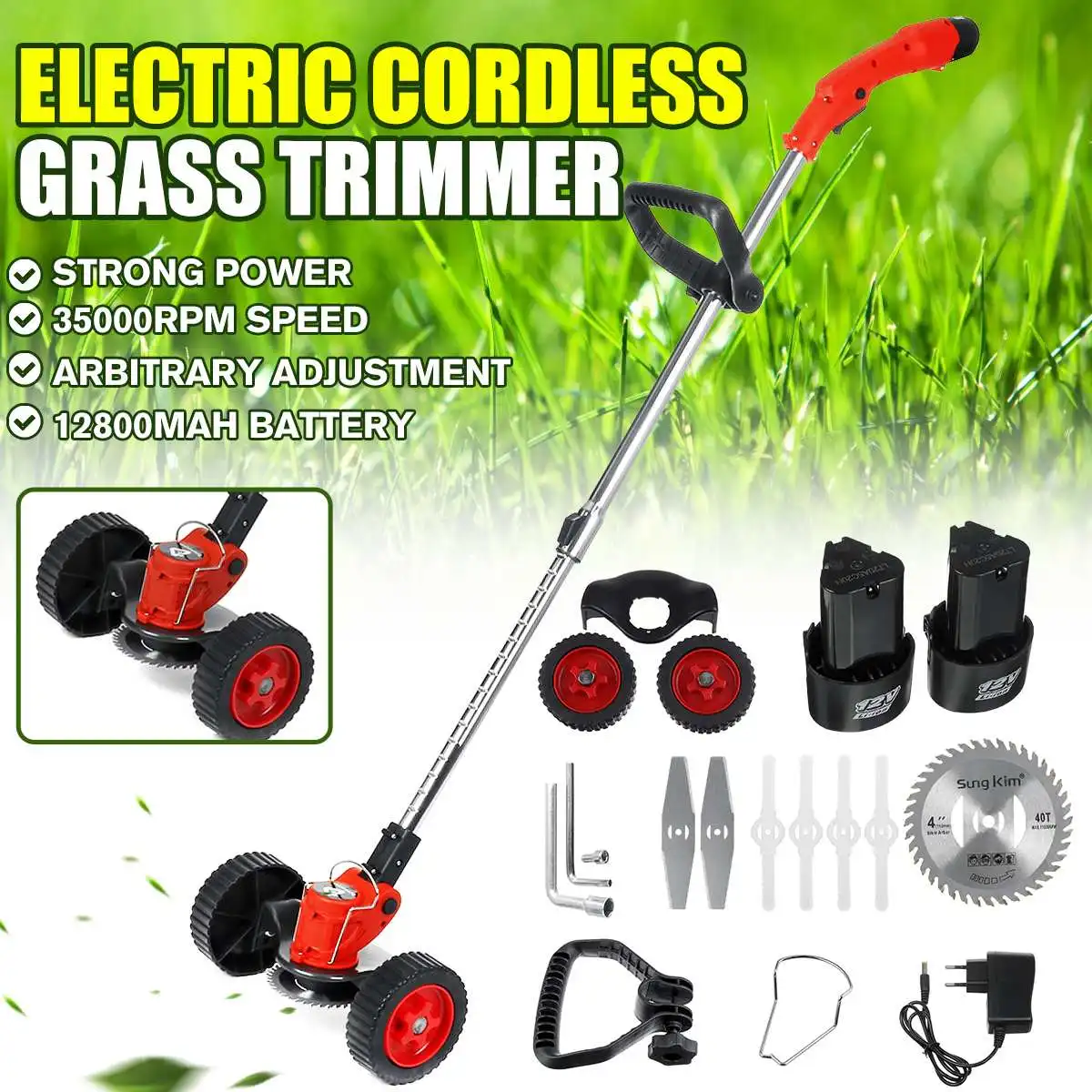 1880W Electric Grass Trimmer 2PCS Battery/Sets Lawn Mower Wireless No-Dead Angle Hedge Branch Trimming Garden For Makita Weeders