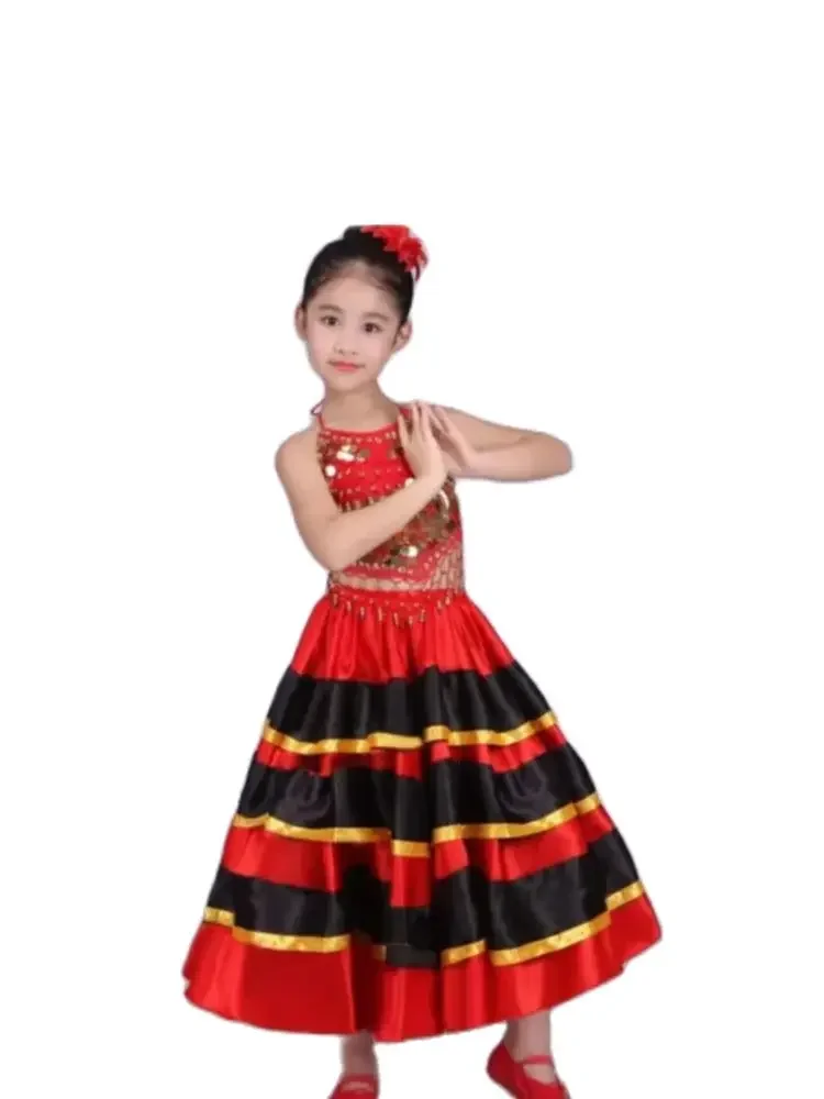 girl fashion spanish flight bull skirt 360degree children flamenco dancing skirt