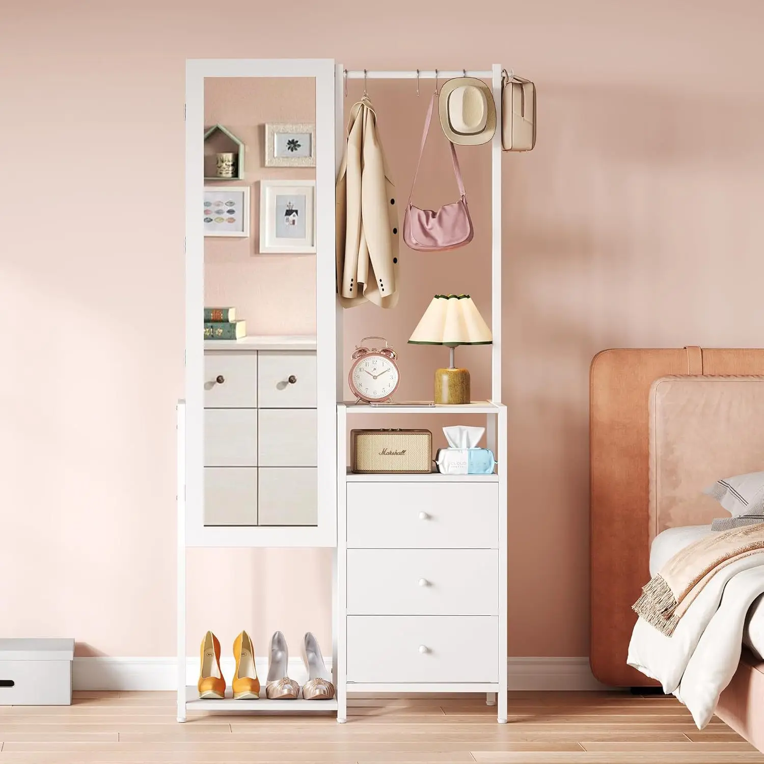 Bedroom Jewelry Storage Cabinets and Shelves Vertical Mirrored Jewelry Cabinets with Drawers Functional Full Length Mirror