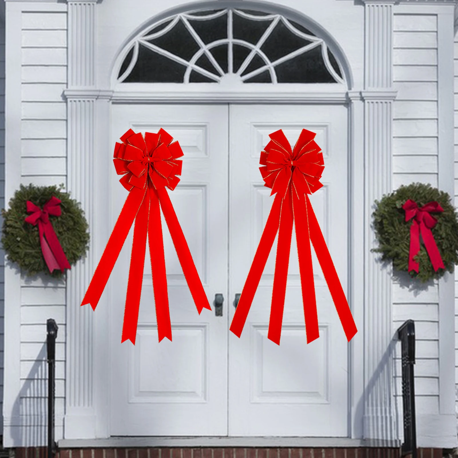 Christmas Wreath Door Hanging Bows Adding Warm Christmas Ambience for Christmas Tree Decoration