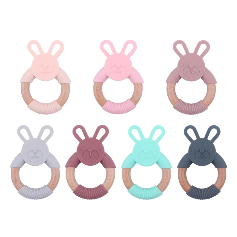 

2024 New Infant Handhold Wooden Teether Ring Chewing Toy Rattle Educational Baby Rabbit Teethers Crib Toy Newborn 3M+ Favor Toys