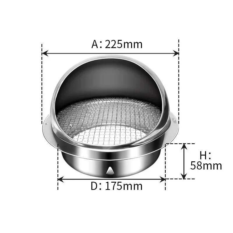 Capuchon d'accès en acier inoxydable, capuchon de pluie, sortie d'aération murale, grille d'aération, extracteurs HOconversations, rond brossé, nez de taureau