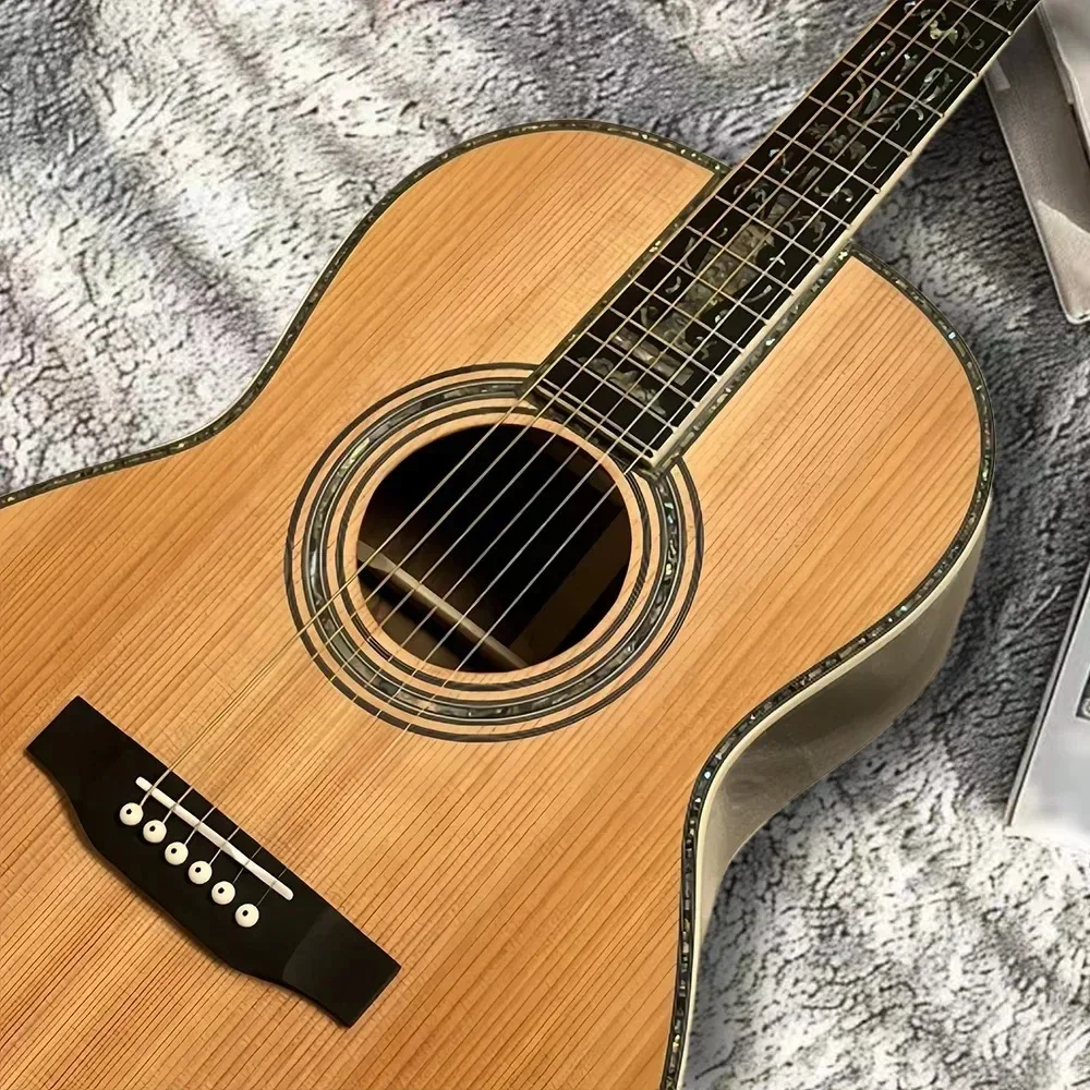 Hot sale 00045 Light Brown Acoustic Guitar Ebony Neck Body Solid Top Strong Penetration Power Beginner 39 Inch