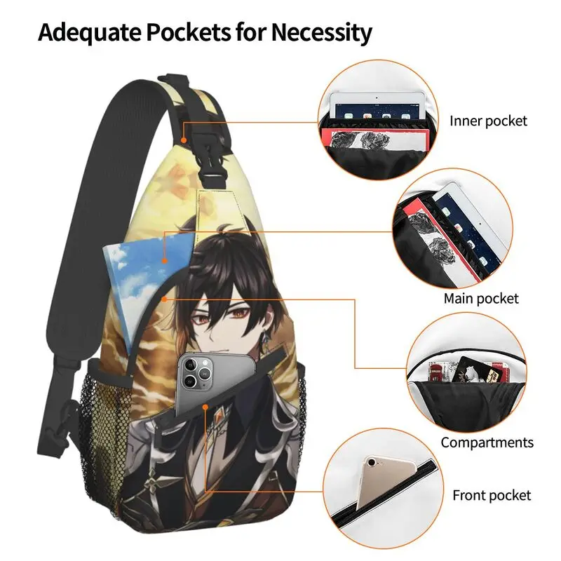 Zhongli Genshin Impact Sling Bags para viajar para hombres, Anime Game, mochila cruzada en el pecho, mochila de hombro, mochila de día