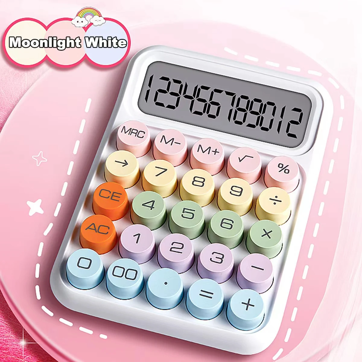 Calculadora de teclado mecânico bonito Candy Color, Papelaria Desktop, Escritório, 12 dígitos, 1pc