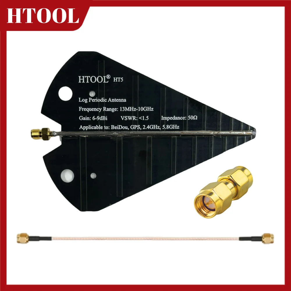 HT5 Black Mini Log Periodic Antenna 1300MHz-10GHz,6-9dB Gain,VSWR＜1.5,Direction Finding Antenna for Receive and Transmit Signals