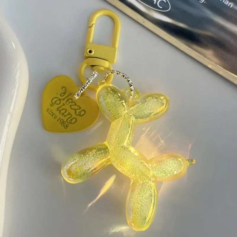 Balloon Dog Keychain for Women Cute Cartoon Bag Decoration Glow In The Dark Puppy Key Chain with Flower Charms Girl Friend Gift