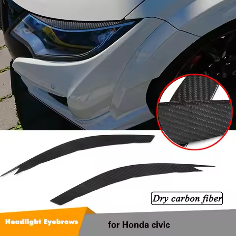 Dry Carbon Fiber FRP Headlight Eyebrows Decoration Trim For Honda Civic Type-R 2015 2016 Headlamp Eyelid Eyelash Stickers