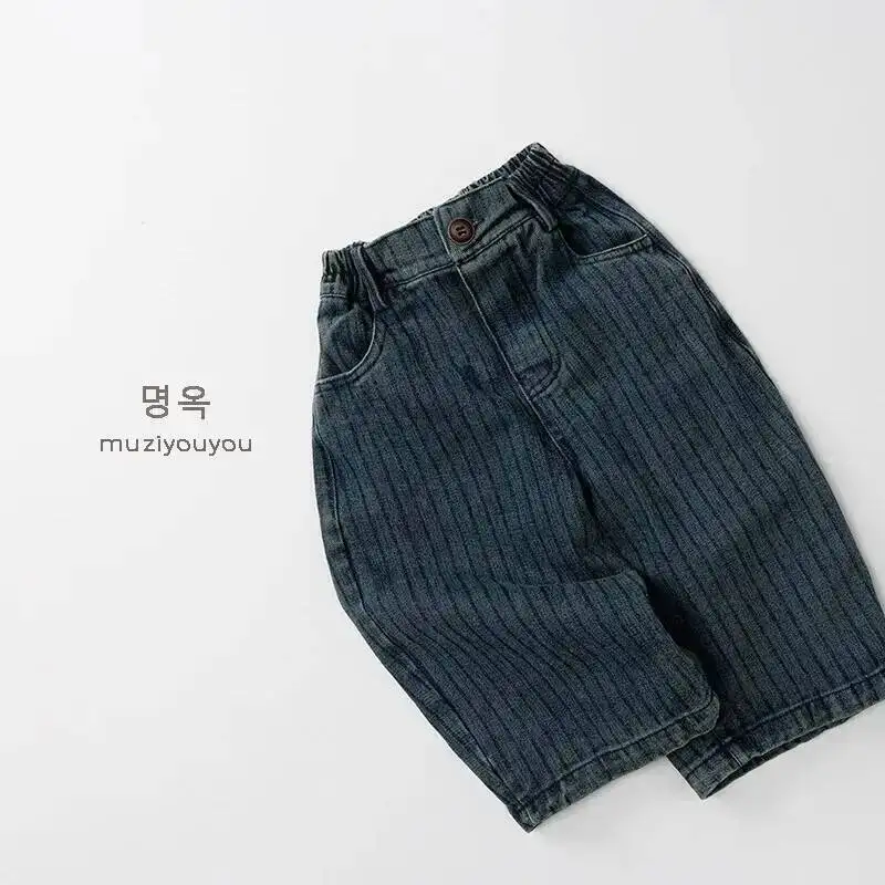 Frühling Herbst Kinder Jeans 1-8 Jahre Jungen Mädchen Gestreifte Denim-Hosen Gerade Hosen Koreanische Kleinkinder-Bekleidung Unterteile für Kinderkleidung – Detail 4
