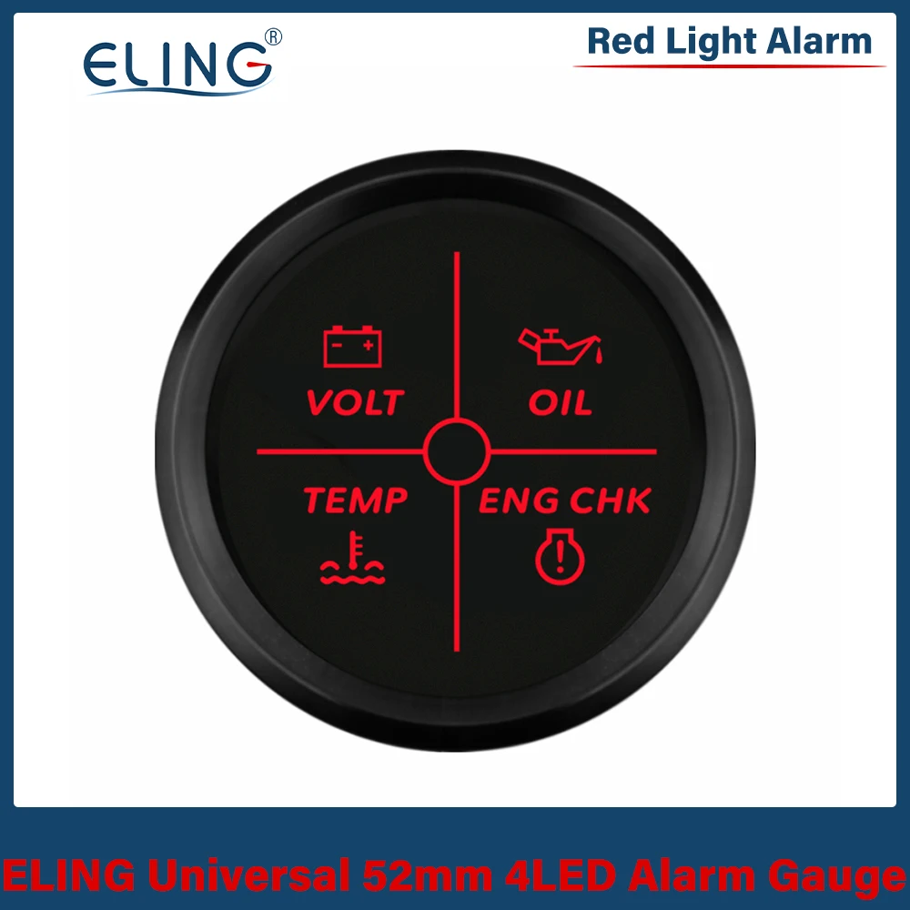 ELING 52mm Universal Engine 4 LED Volt Water Temp Oil Pressure Alarm Indicator Gauge With Red Backlight 12V 24V for Boat Car