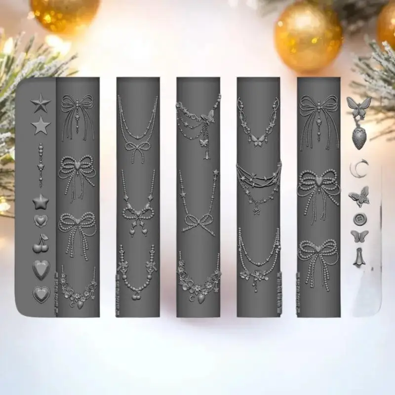 Stwórz piękne zdobienia paznokci z silikonową formą 3D w kształcie drakonitki - wzory z łańcuszkami w kształcie gwiazd, kwiatami i kokardkami.