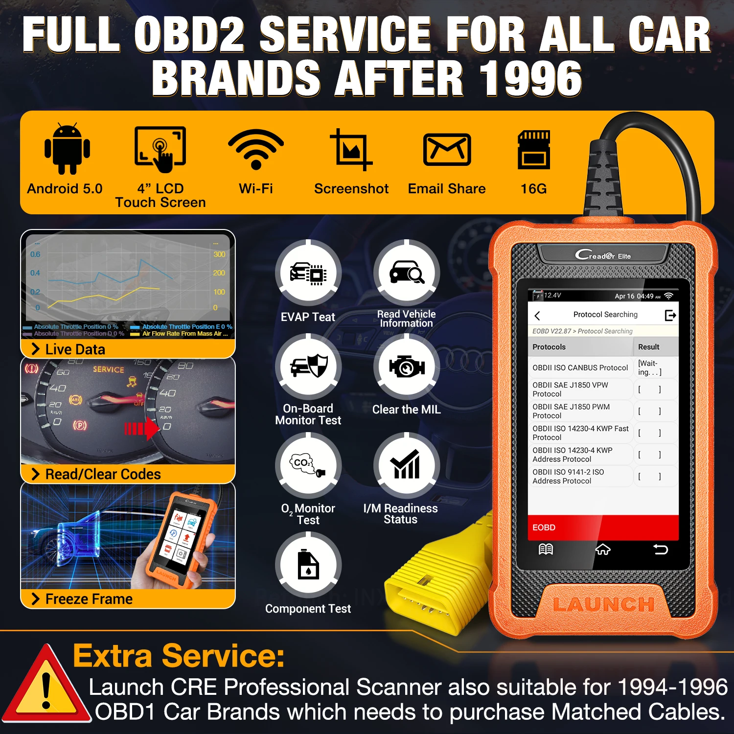 LAUNCH X431 Creader Elite Full System Diagnostic Tools OBD2 Scanner Active Test ECU Coding 31+ Resets For Ford For TOYOTA