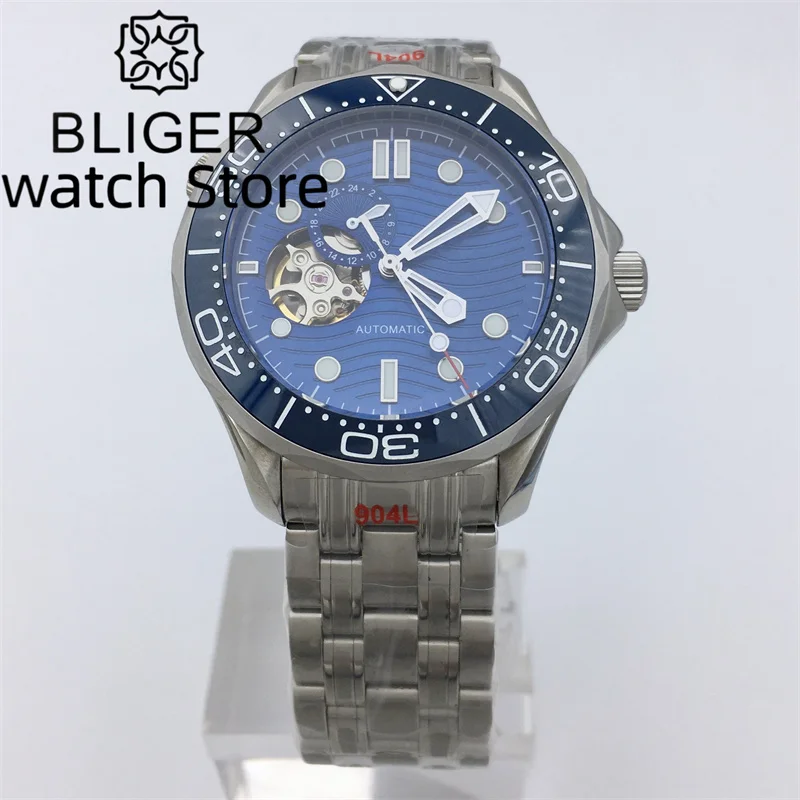 

Bliger 41mm Blue Dial Automatic Watch For Men NH39 Movement Sapphire Crystal Luminous Waterproof Mechanical Watch steel bracelet