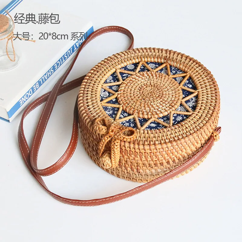 Rattan Woven Round Crossbody Bags Women Handbag Luxury Designer Handmade Straw Beach Bag Female Bohemian Shoulder Bag Bali Box