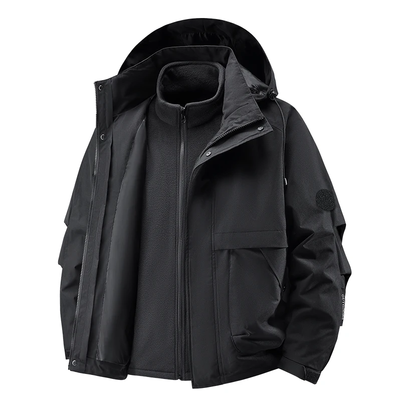 

Autumn and winter solid color hooded three in one assault jacket for men's outdoor sports, waterproof and warm, unisex jacket