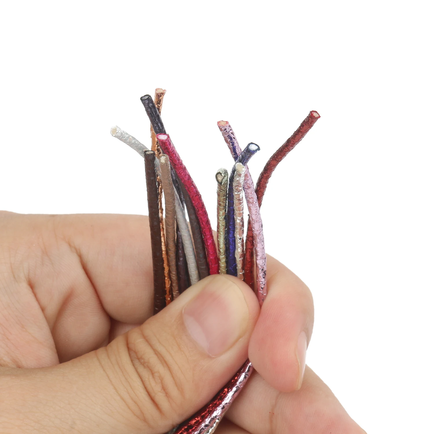 Cordão Redondo de Couro PU para Jóias, Corda Prateada e Preta Brilhante, Pulseira e Colar Artesanal, 5m, 2mm, 3mm