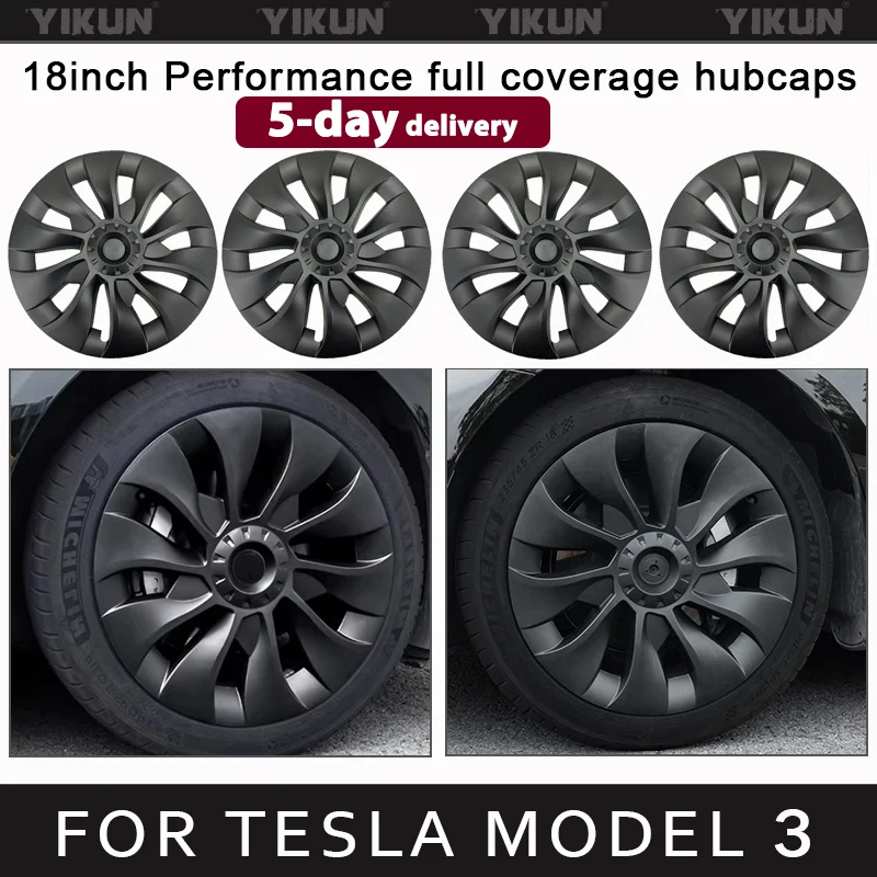 4PCS HubCap for Tesla Model 3 18 Inch Car Replacement Wheel Cap Automobile Hub cap Full Rim Cover Accessories 2023 2018-2023