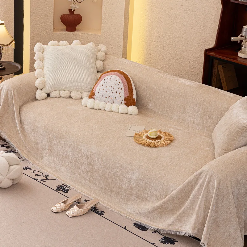 Sofa Blanket Cover Khaki 3 Seater and 2 Seater Sofa Cover Furniture Cover Prevent Cat Scratch Sofa Towels for Living Room