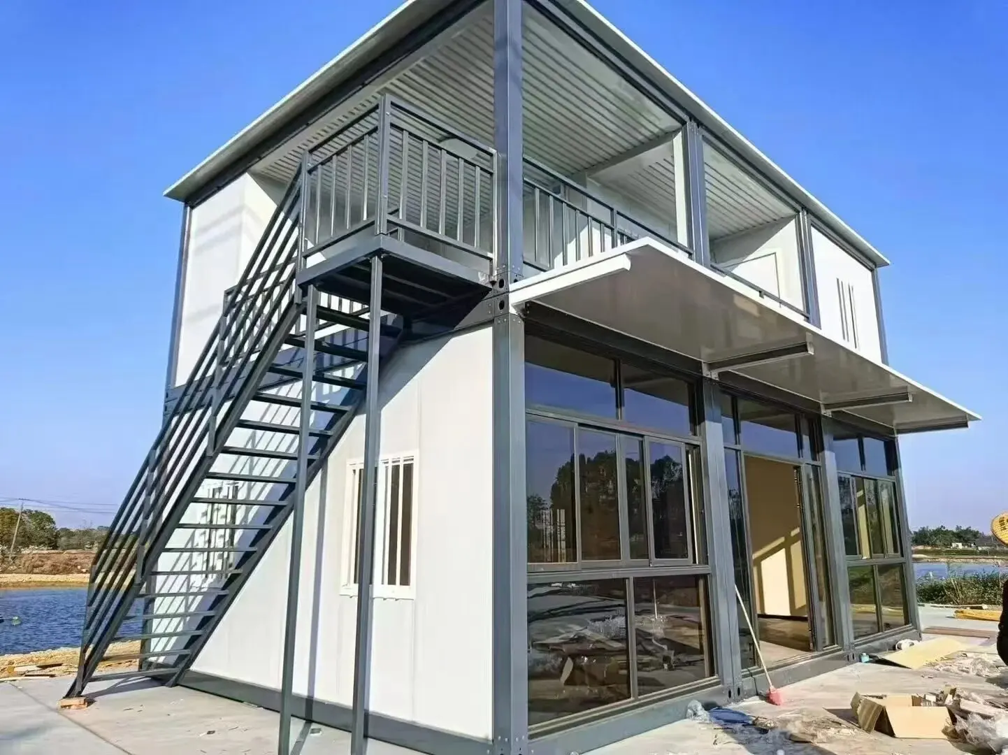 Casa Combinada de Dos Pisos de Ensamblaje Rápido para Oficina y Baño, Inodoros Portátiles Duraderos para Obras de Construcción en Alquiler