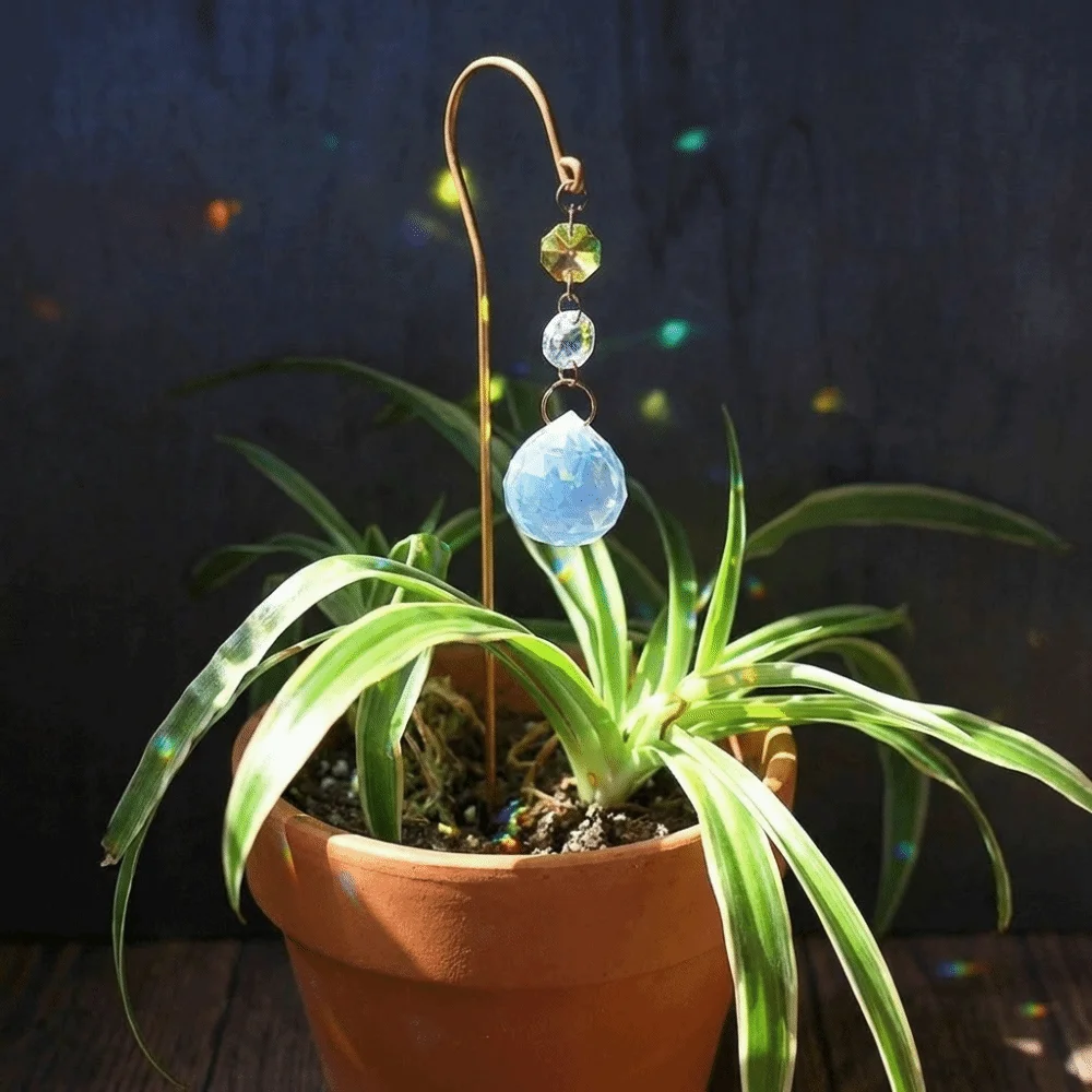 Reflective Crystal Garden Stake Handmade Exquisite Crystal Suncatcher Bonsai Hanging Creative Plant Decoration Outdoor Backyard
