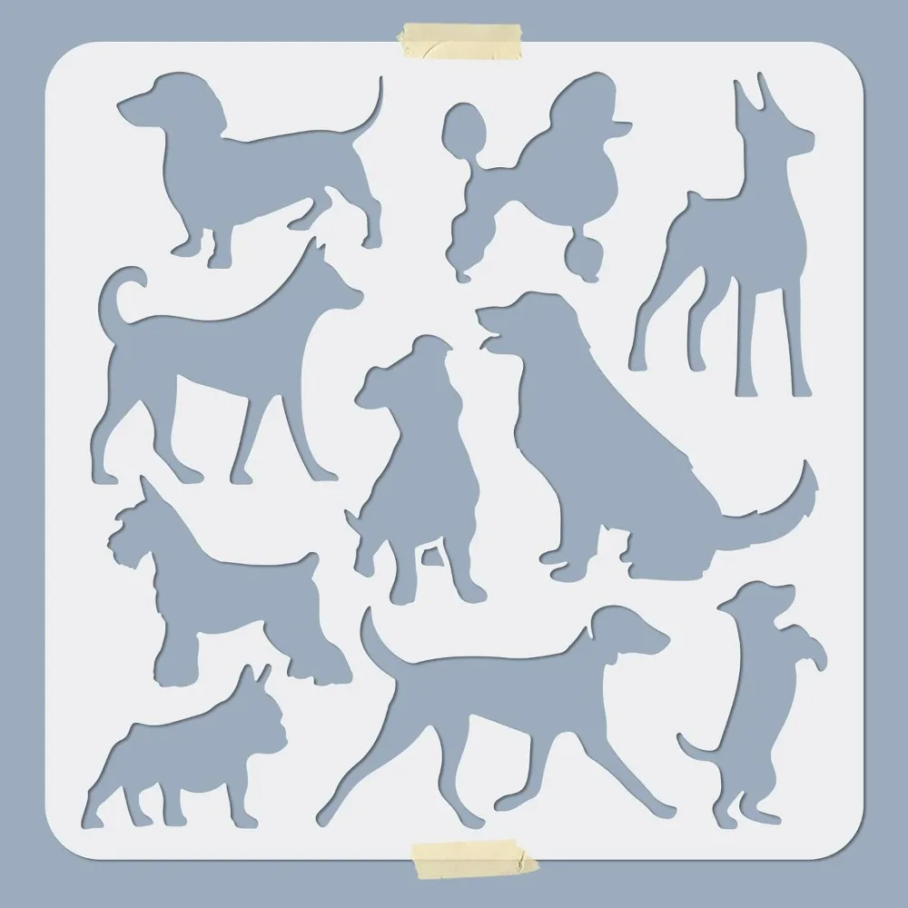 Dog Stencil Dog Drawing Stencils 11.8×11.8inch Reusable Flexible Puppy Dog Pet Painting Template Dachshund Bulldog Animal