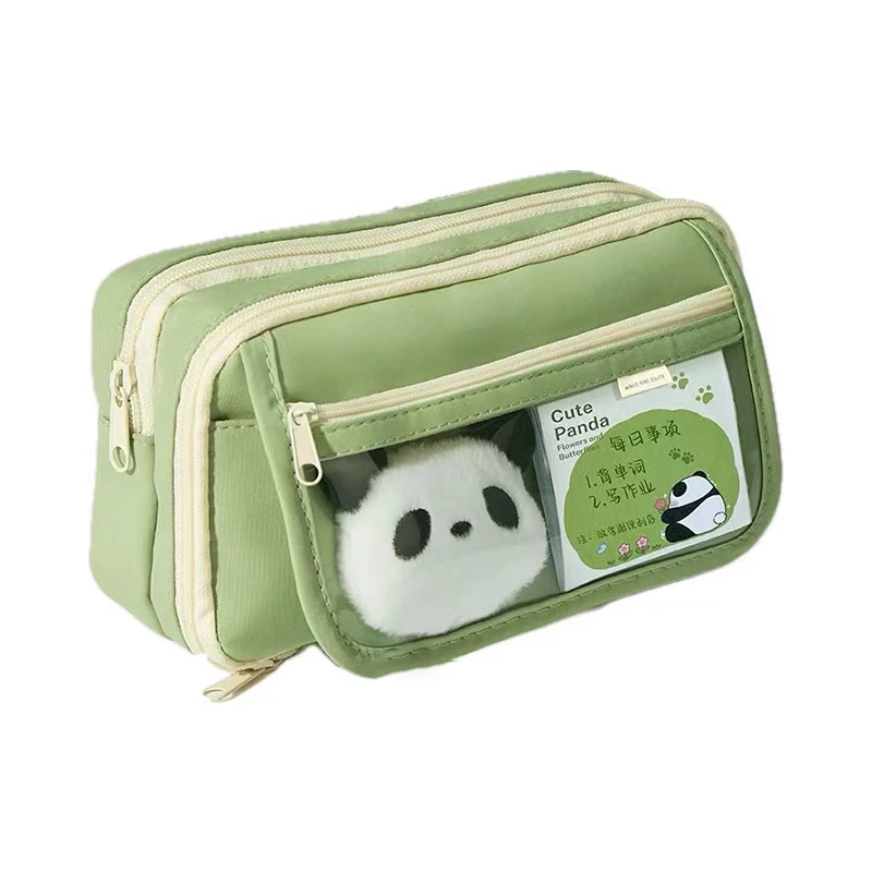 

papelería divertida Simple Avocado Green Panda Pencil Bag Large Capacity 9-Layer Storage Girls Student cute pencil case