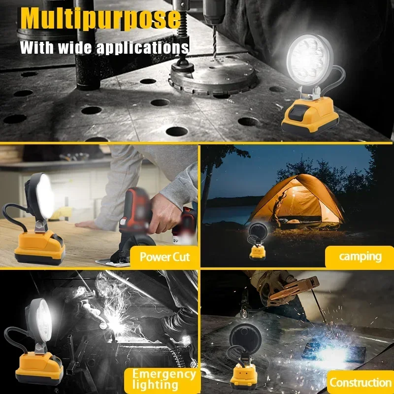 Luz LED de trabajo para coche, linterna eléctrica de 3 pulgadas, foco de Camping para DeWalt, batería de iones de litio de 12V, DCB120, DCB121, DCB123