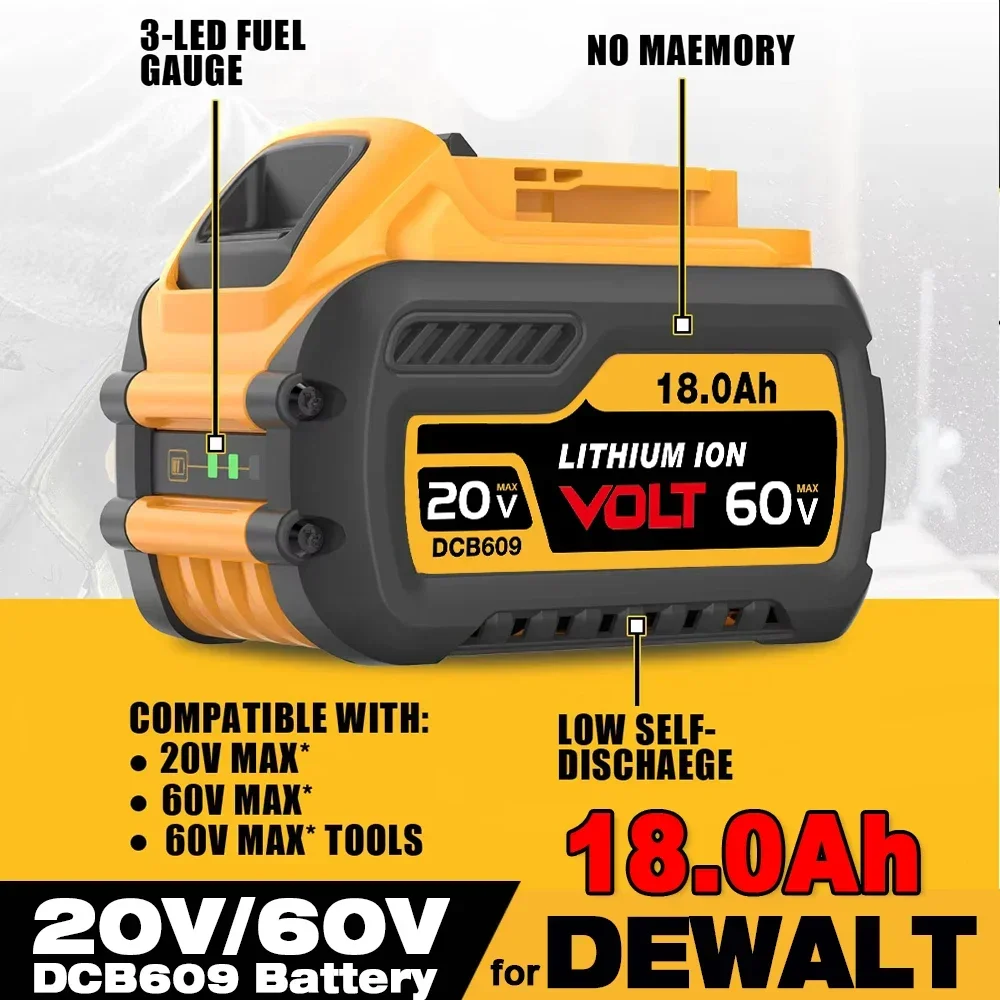 Original 18.0Ah Battery DCB200 MAX For Flexvolt For Dewalt DCB606 DCB205 DCB206 DCB209 DCB182 Power Tool Battery 20V/60V Battery