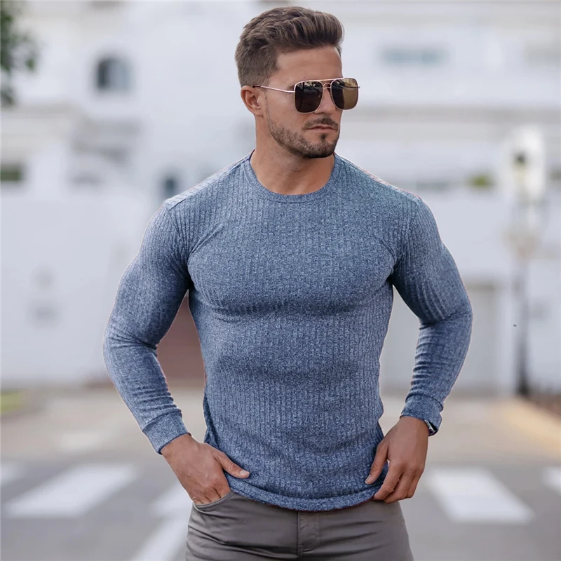

Winter Men Casual Pullovers Knitted O Neck Slim Fit Soft Elastic Breathable Stretch Solid Color Stretchy form-fitting knitwear