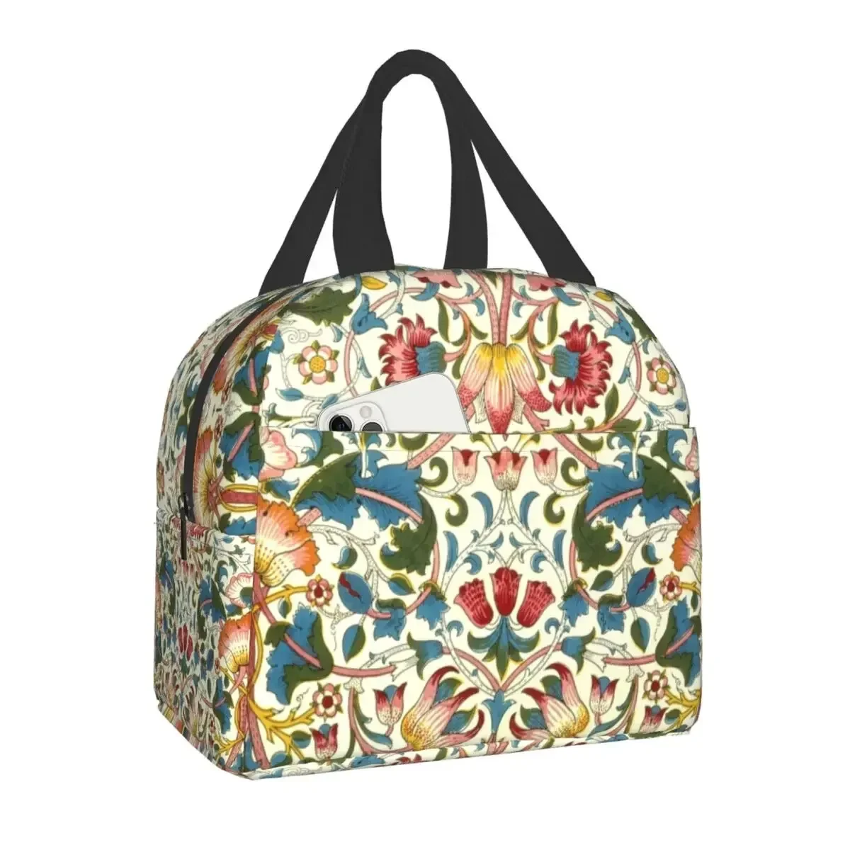 William Morris Vintage Floral Thermal Insulated Lunch Bag - Victorian-Inspired Oxford Cloth Lunch Box with Sturdy Handles, Leakp