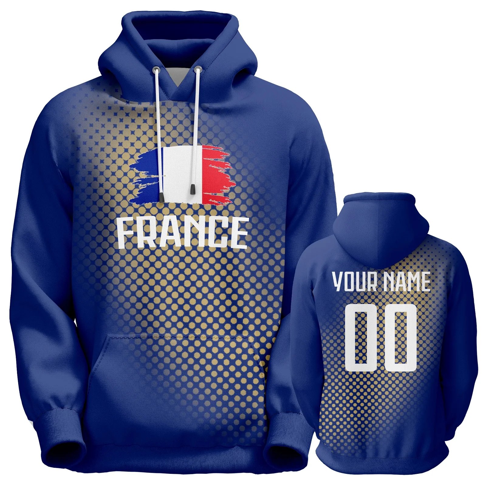 Custom France Soccer Hoodies Printed Name Number National Flag Design Sweatshirt Pullover Loose Tracksuit for Men Women Youth