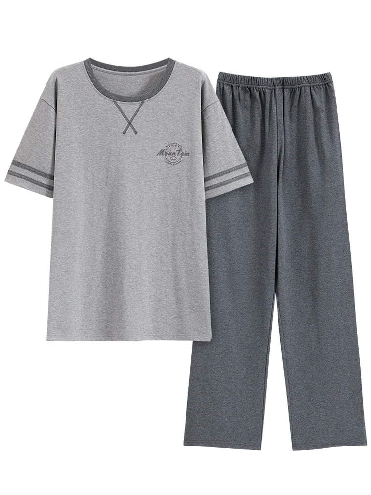 Set da 2 pezzi indumenti da notte in cotone per uomo maniche corte pantalone lungo Homewear Young Boy Summer Home Clothes Hombre pigiama pigiama