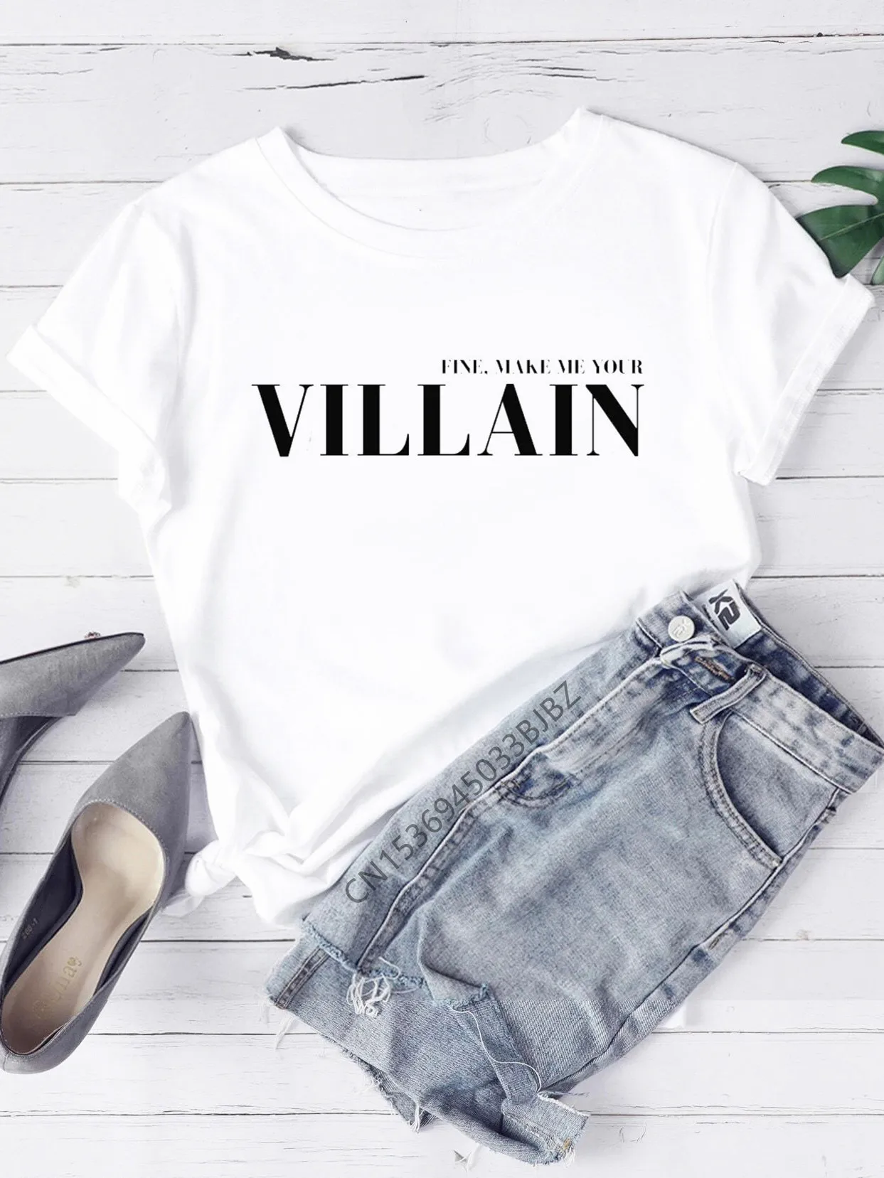 Shadow and Bone Fine Make Me Your Villain Women Funny Print Ladies T-shirt Girl Y2K Basis O-collar White Shirt Short