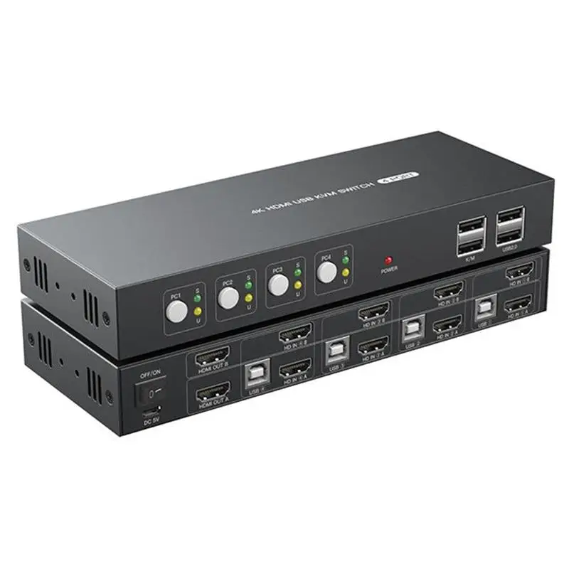 Dual HDMI KVM Switch 4X2ขยายจอแสดงผล4K 30Hz HDMI USB KVM Switcher 2 In 4สำหรับจอภาพ PC คีย์บอร์ดเมาส์หุ้น