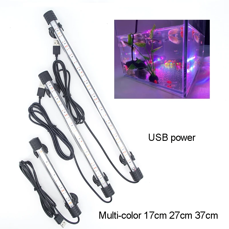 Multi-color 17cm 37cm Aquarium USB power LED Lighting Submersible Mood Lamp Waterproof Fish Tank Decorative Plant Grow Light M20