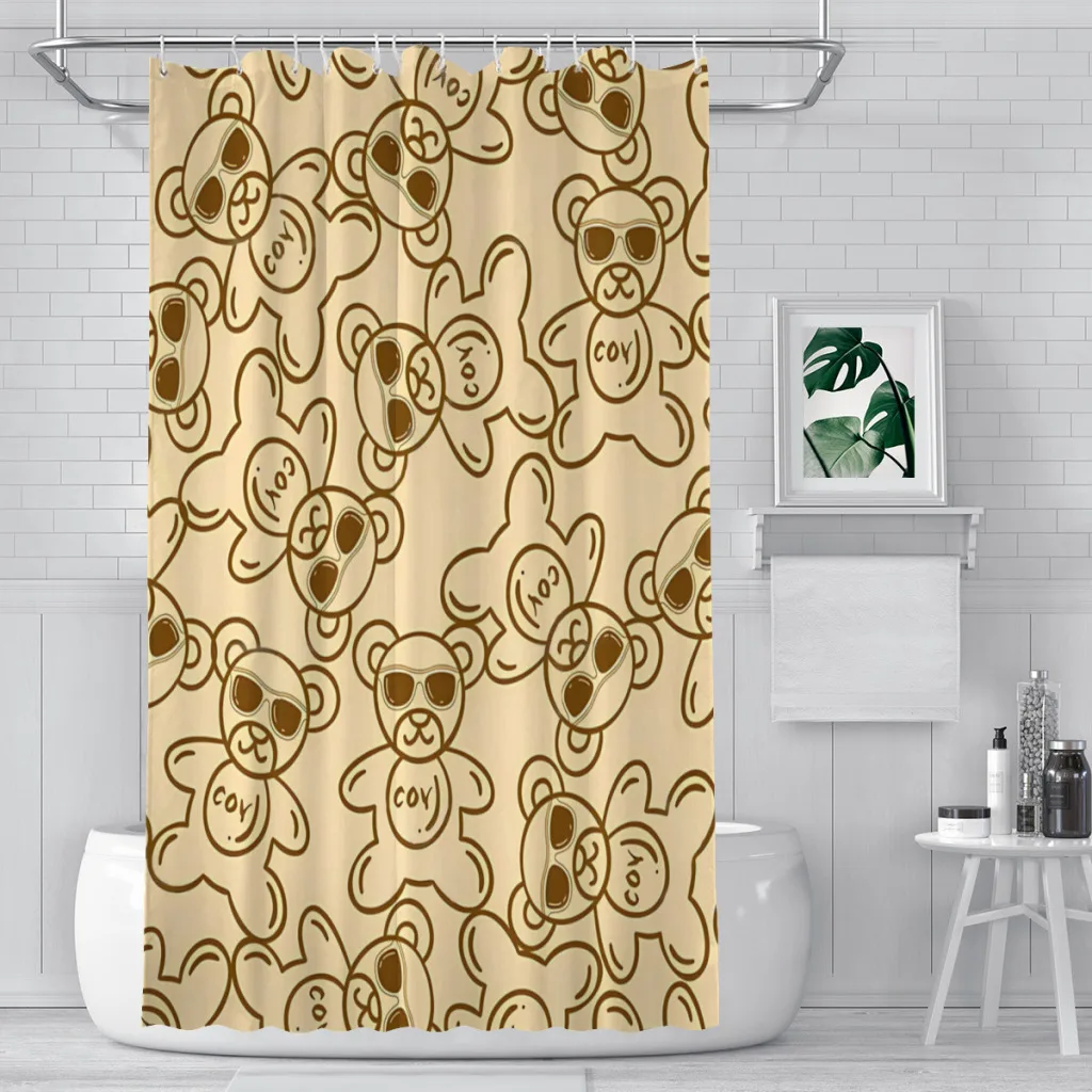 Shy Sunglass Bathroom Shower Curtains Teddy Bear Waterproof Partition Curtain Designed Home Decor Accessories