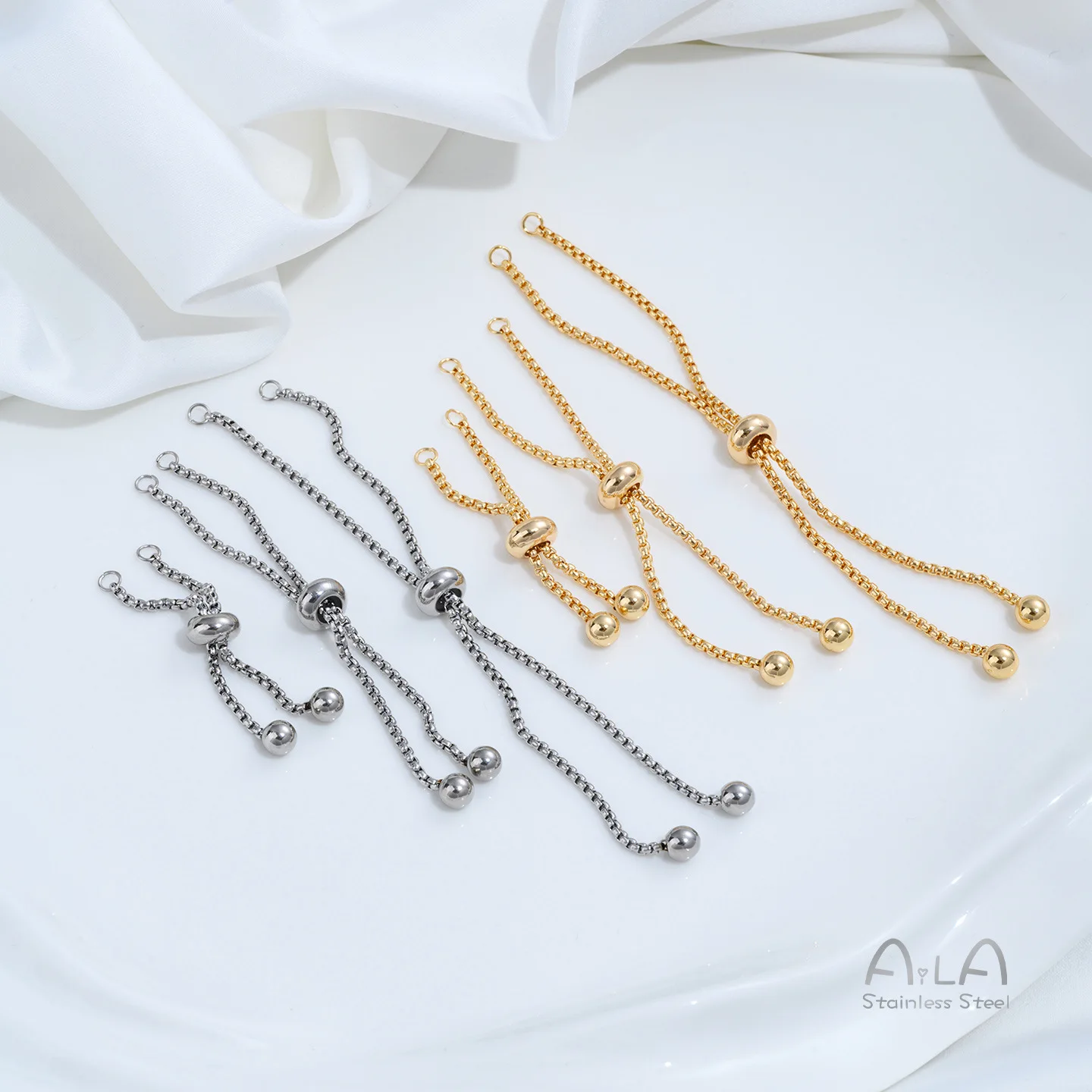 18K Gold Plated Brass Adjustable Box Chain with Silicone Insert Beads For DIY Bracelet Jewelry Making Materials Accessories