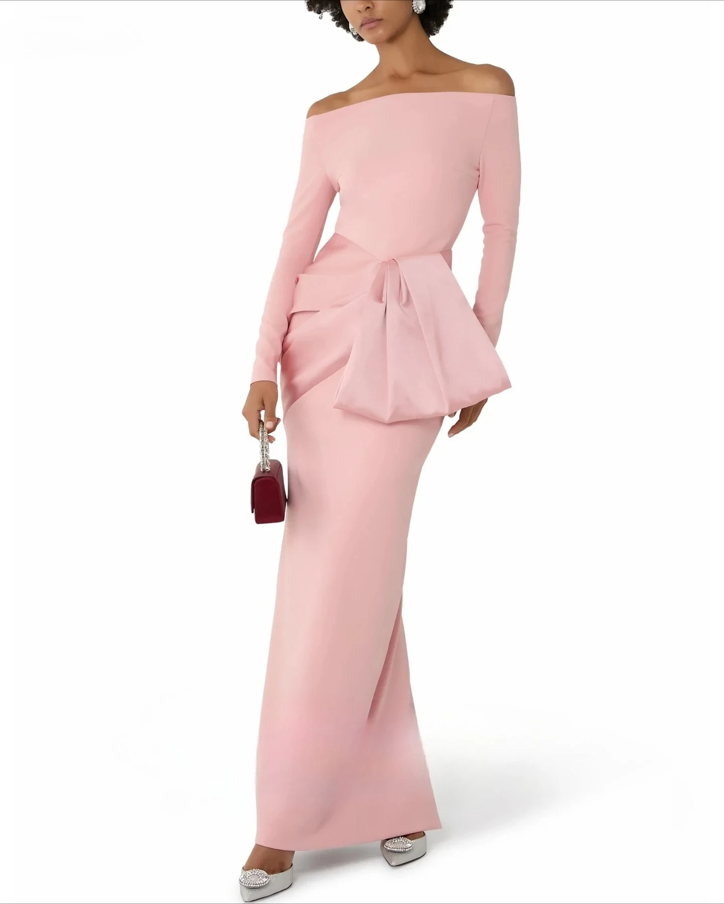 SoDigne Elegante rosa Abendkleider, schulterfrei, volle Ärmel, Schlitz, Partykleid, Meerjungfrau, formelle Abendkleider, individuell gestaltet