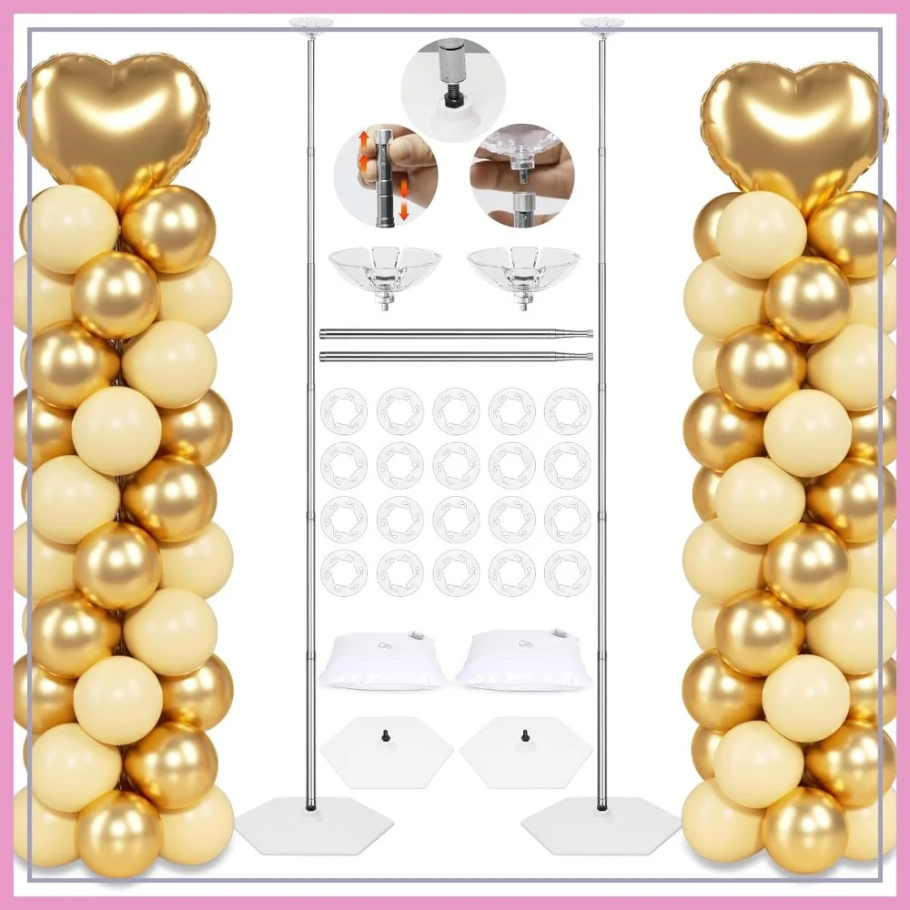 

Upgraded 7FT Adjustable Balloon Column Stand Kit, Reusable Metal Telescopic Design for Party Decor