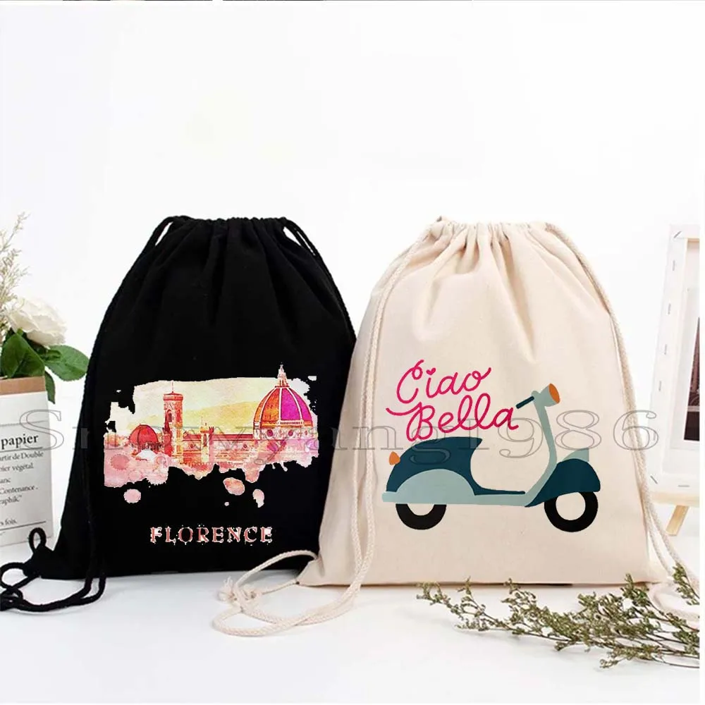 

Ciao Bella Bologna Italy Italian Cinque Terra Florence Italia Gift Canvas Drawstring Bag Soccer Backpack Gym Sackpack String Bag