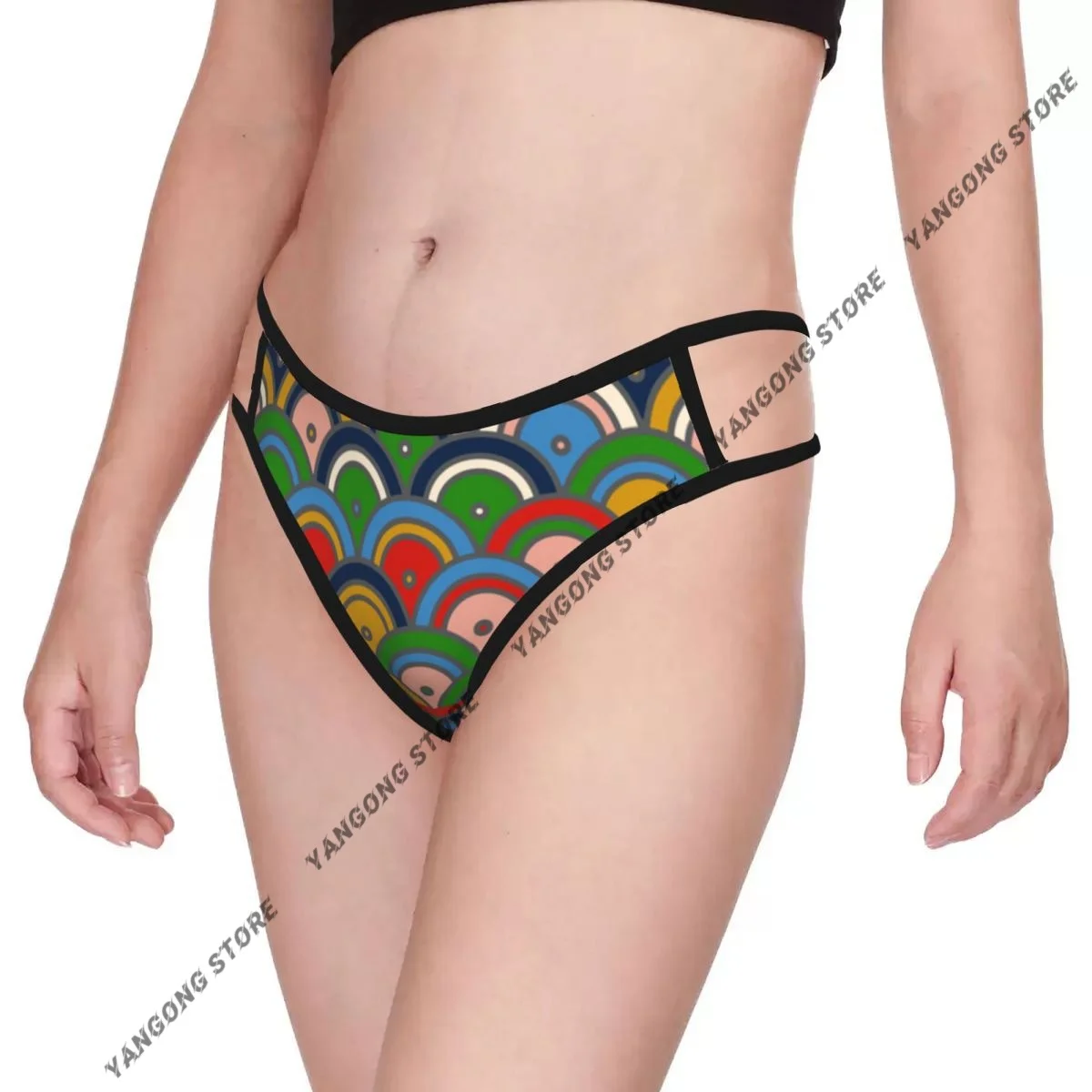 Women Low Waist Sexy G-string Underwear Half Circle Colorful Pattern Panties Thong Brief Breathable Lingerie