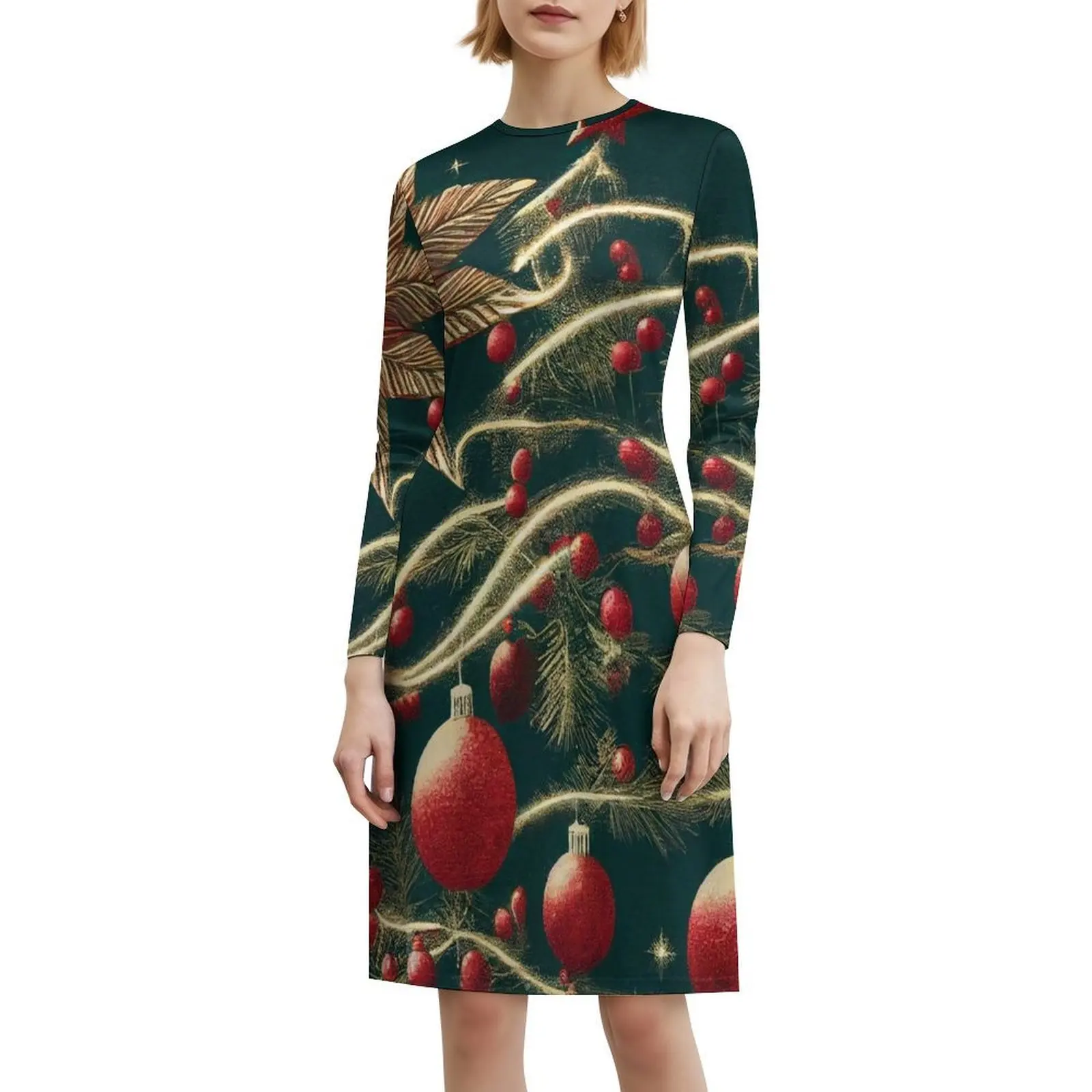 شجرة عيد الميلاد خمر فستان بوهيمي نفخة الأكمام أو خيارات بلا أكمام للنساء فستان الصباح الباندا عيد الميلاد المزاج خمر #6