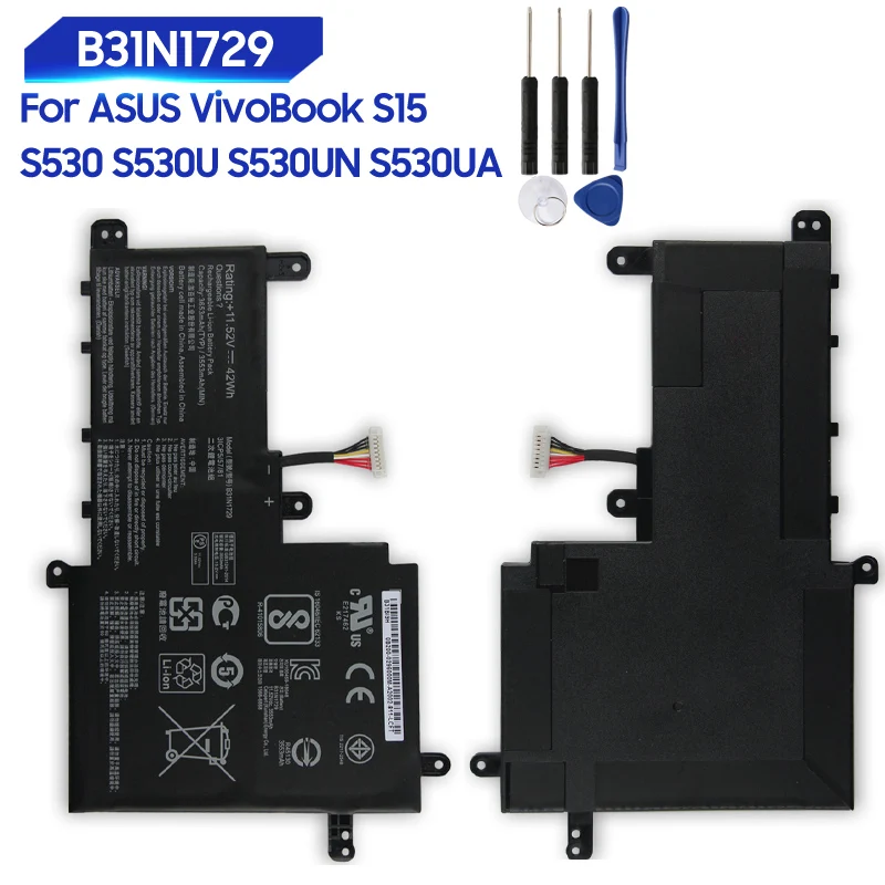 

New Replacement Battery B31N1729 For ASUS VivoBook S15 S530 S530U S530UN S530UA Rechargable Batteries 42Wh 3653mAh High-Quality