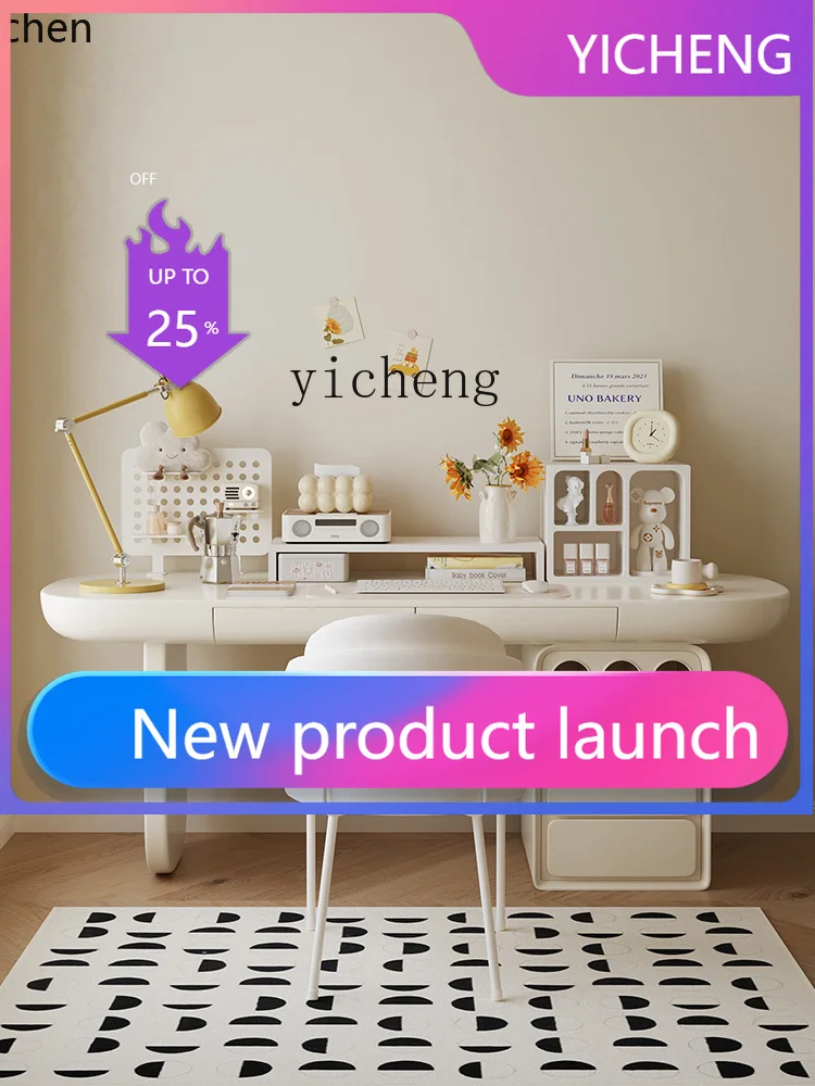 

LYY Cream Style Desk Simple Solid Wood Office Desk Study Writing Desk