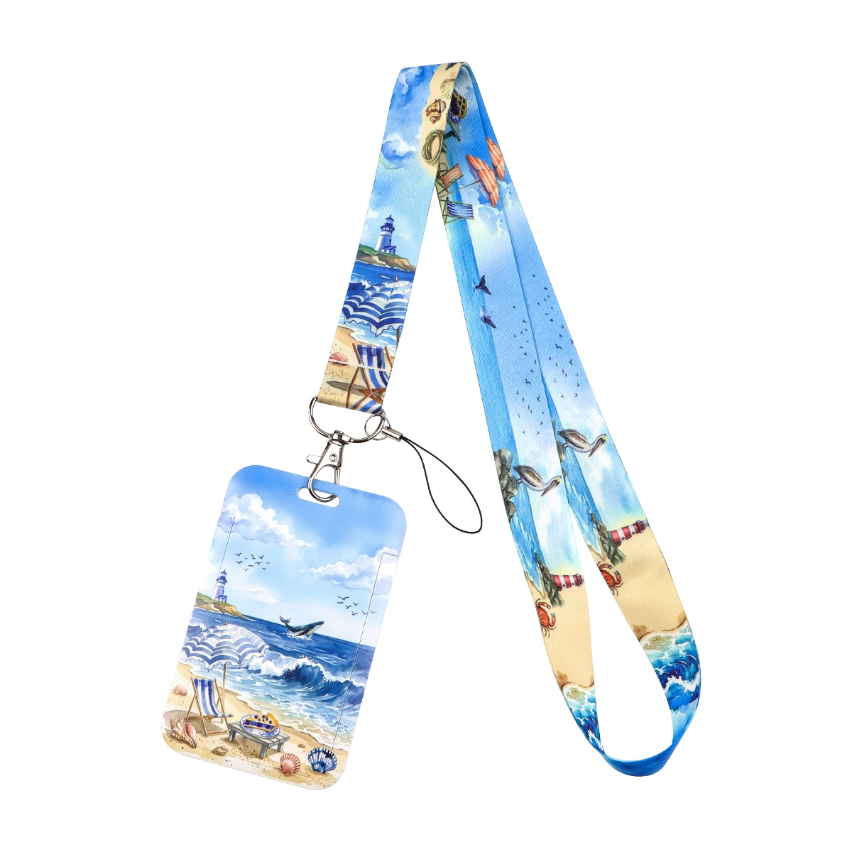 Funny Black Cat Credential Holder Lanyard, Koi Fish Pattern